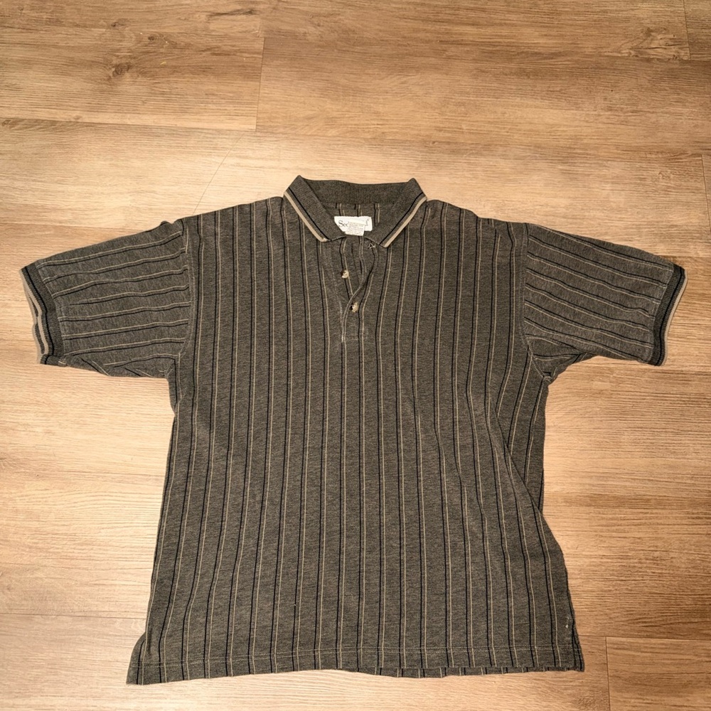 Striped Men's Polo Shirt - Gray and Tan